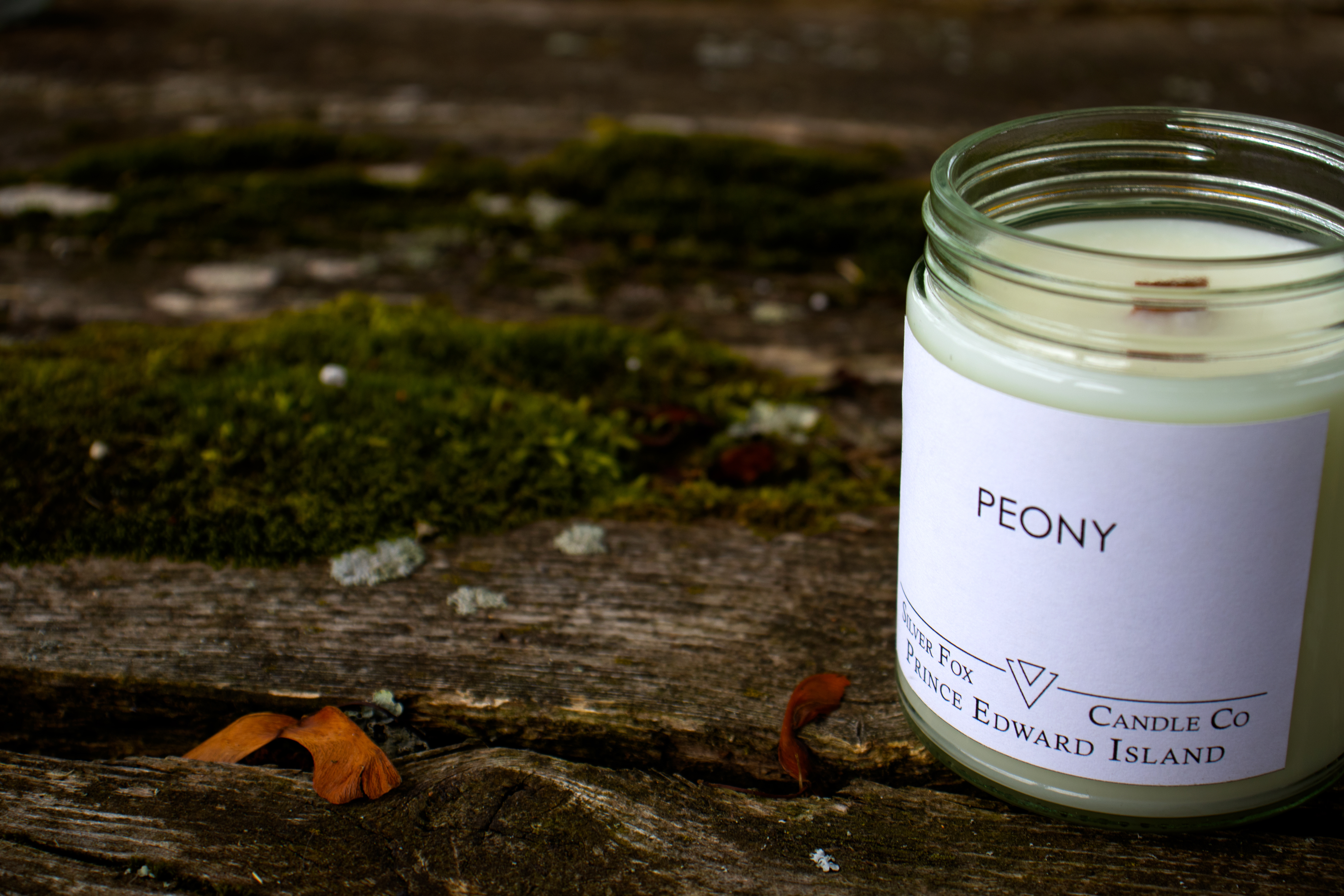 Peony Scented Soy Wax Candle from the Silver Fox Candle Company - Moss